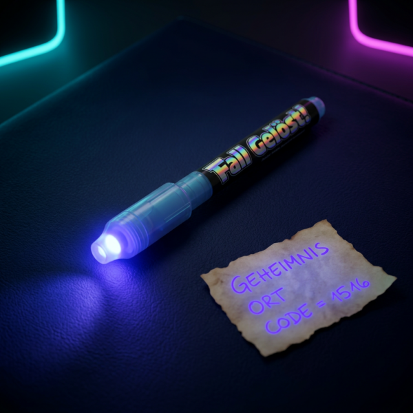 UV-Geheimstift, der eine unsichtbare Schrift auf Papier sichtbar macht